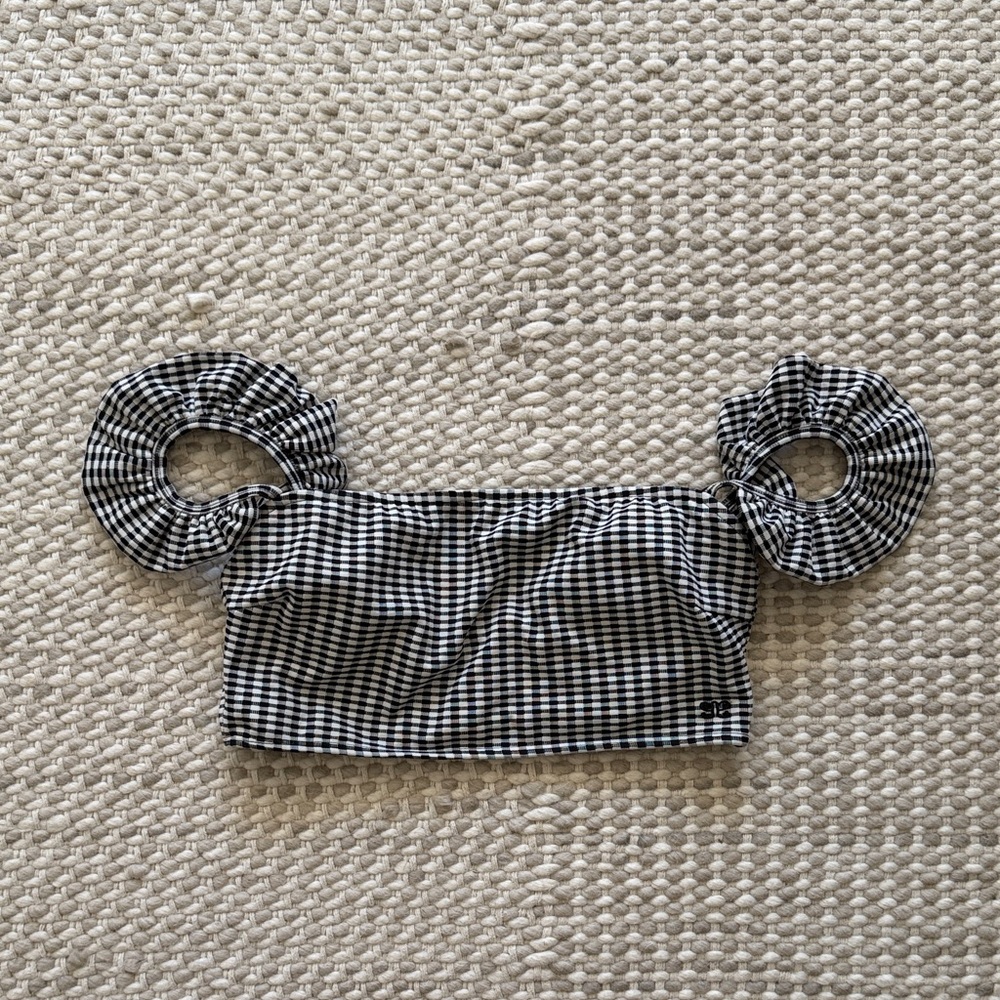 Albion Black and White Gingham Off-Shoulder Bikini Top